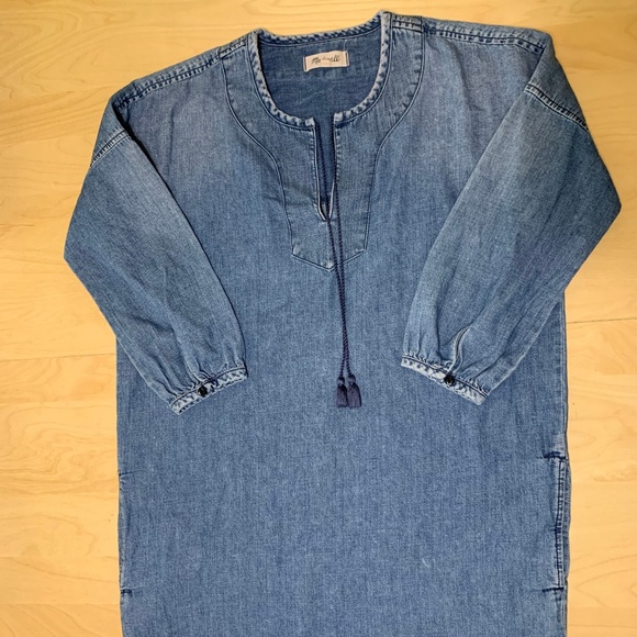 Madewell Chambray Artiste Denim Dress Small Tassel  Blue Mini - Picture 2 of 8